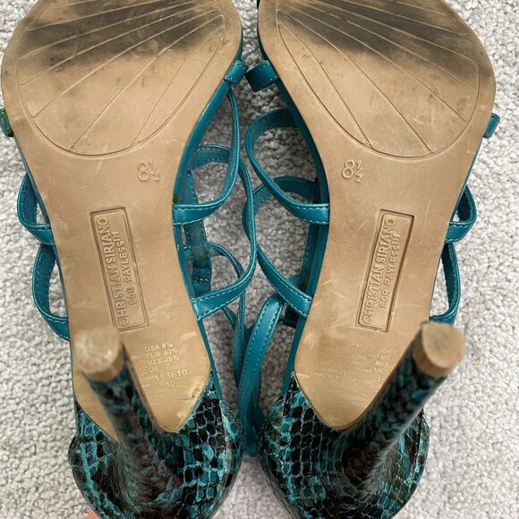 Christian Siriano High Heels Strappy Sandals Womens 8.5 Blue Snakeskin Leather - Picture 14 of 15